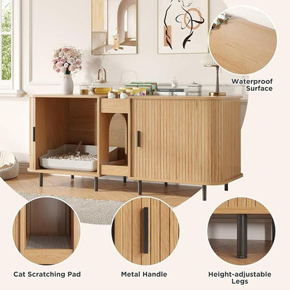 Double Litter Box Enclosure for 2 Cats, Large Indoor Cat House - Image 5