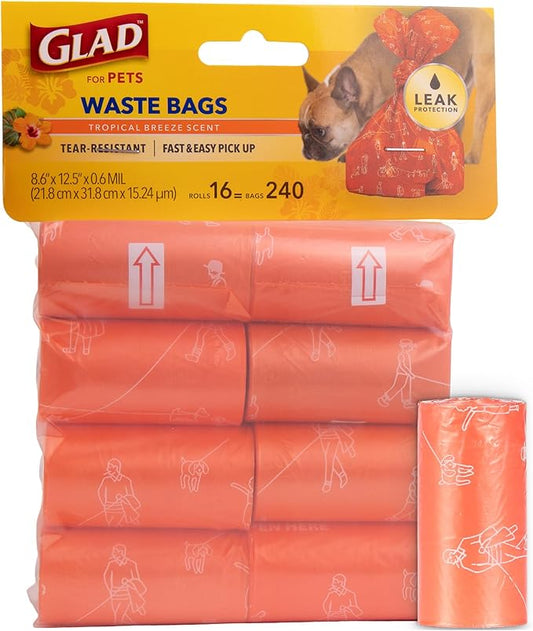 Glad for Pets Large Dog Waste Bags, Tear-Resistant, 16 Rolls | Heavy Duty Dog by GladTrashFoodStorage
