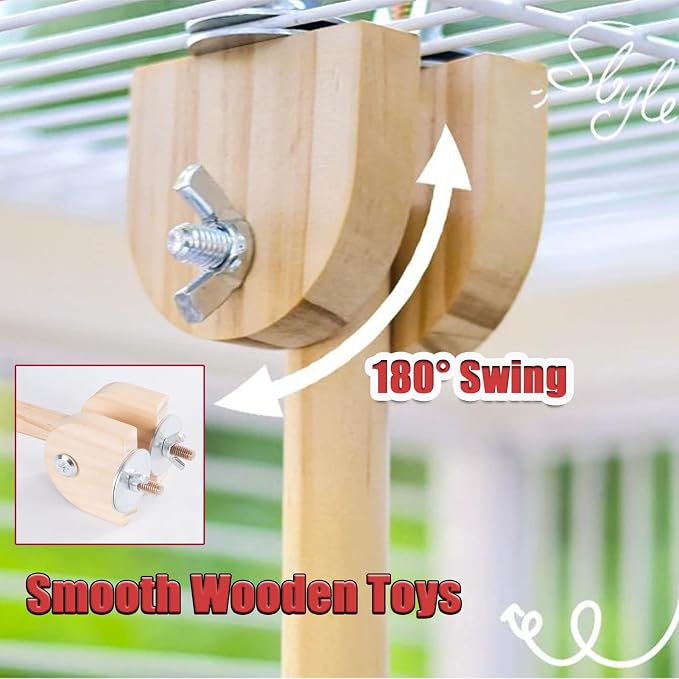 Bird Swing for Cage, Rust Sound Interactive Hanging Bird Toy Perch, Wooden - Image 2