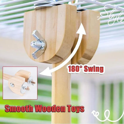 Bird Swing for Cage, Rust Sound Interactive Hanging Bird Toy Perch, Wooden - Image 2