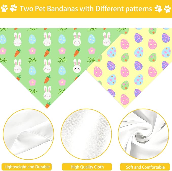 Easter Dog Bandana, 2 Pack Adjustable Holiday Party Birthday Pets Rabbit Easter - Image 6