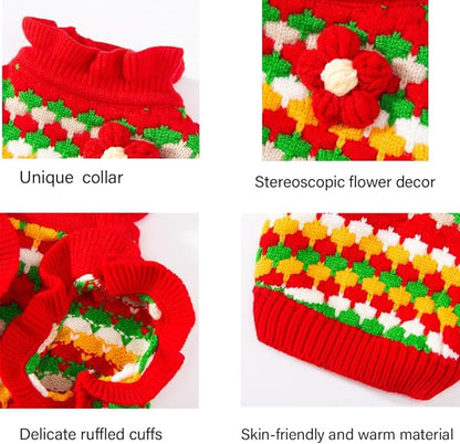 Small Dog Sweater, Knitted Tulip Cat Sweater, Warm Thick Holiday Puppy Clothes - Image 4
