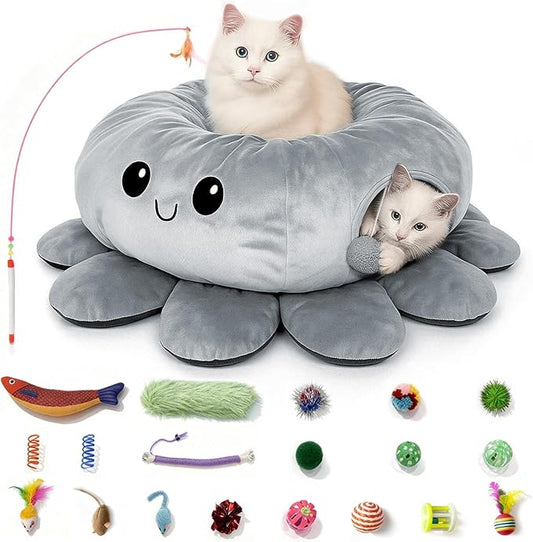 Cat Tunnel Bed for Indoor Cats, Peekaboo Cat Cave Bed, Cat Tunnel Christmas by FortheHeartbeatinYourLap