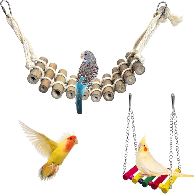 PINVNBY 2PCS Bird Ladder Bridge, Bamboo Bird Toys by PINVNBY