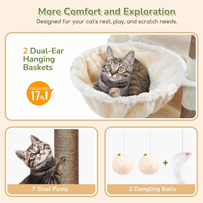 Globlazer Heavy Duty Cat Tree, 74in Sturdy Cat Tower - Image 2