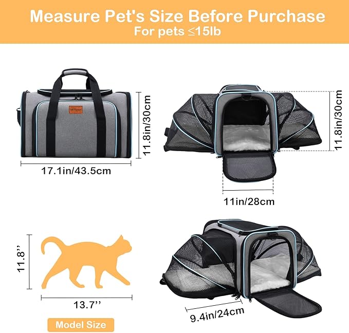 Expandable Pet Carrier, Airline Approved Soft-Sided Cat Dog Travel Bag - Image 2