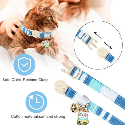 DOGWONG Cat Collar, 2 Blue Plaid Pack, Breakaway - Image 4