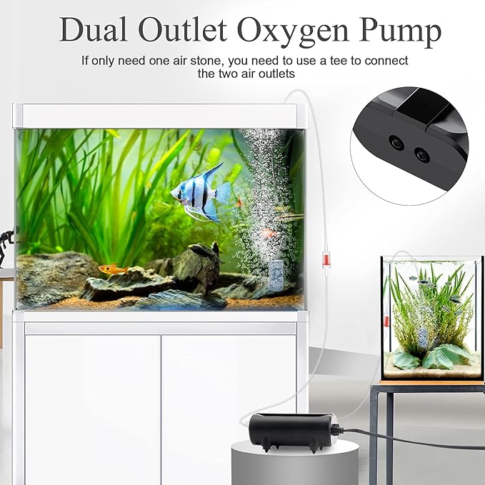 AQQA Aquarium Air Pump, 3.5W 5W Dual Outlet Oxygen Pump - Image 2