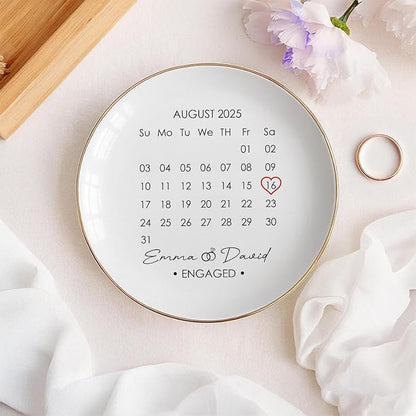 Custom Date Calendar Ring Dish Engagement Gift, Announcement Engaged Trinker - Image 3