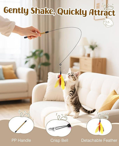 Pawaboo Feather Teaser Cat Toy, Interactive Feather Wand Cats Toy Flying - Image 3