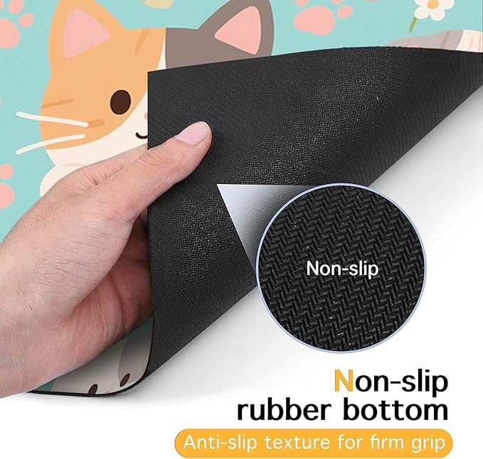 Cat Feeding Mat 24x16 inch Blue Kitten Print Pet Bowl Placemat Non Slip Floor - Image 7