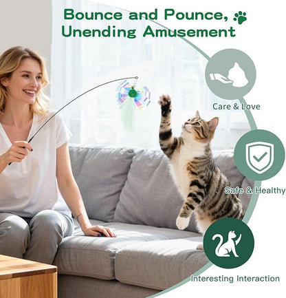 Pawaboo Feather Teaser Cat Toy, Interactive Feather Wand Cats Toy Flying - Image 5