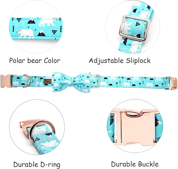 Dog Collar, Bow Collar Blue Bear Pattern Pet Collar Cute Bow Tie Soft Girl Boy - Image 2