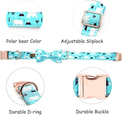 Dog Collar, Bow Collar Blue Bear Pattern Pet Collar Cute Bow Tie Soft Girl Boy - Image 2