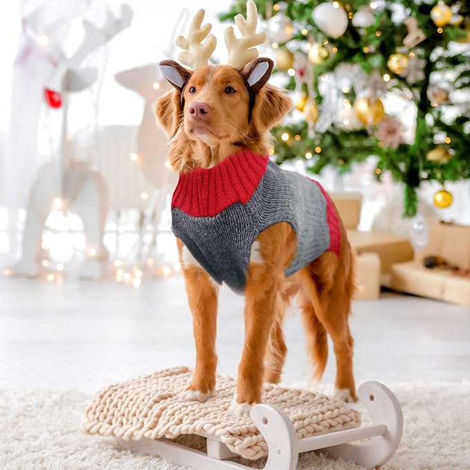 Dog Christmas Sweater Xmas Pet Clothes Cute Gray Reindeer Holiday Puppy Cat - Image 2