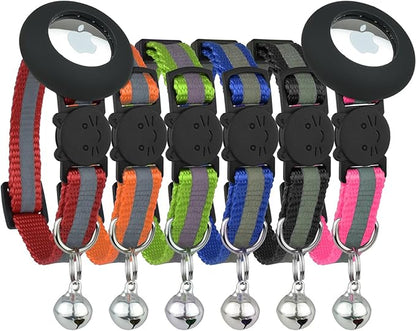 Reflective Cat Collar with AirTag Holders, with Bells, Solid & Safe Collars by BemixPets