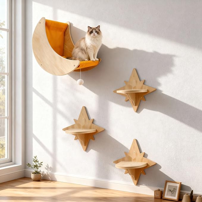Cat Wall Shelves, Moon and Star Cat Wall Furniture by Qlfyuu