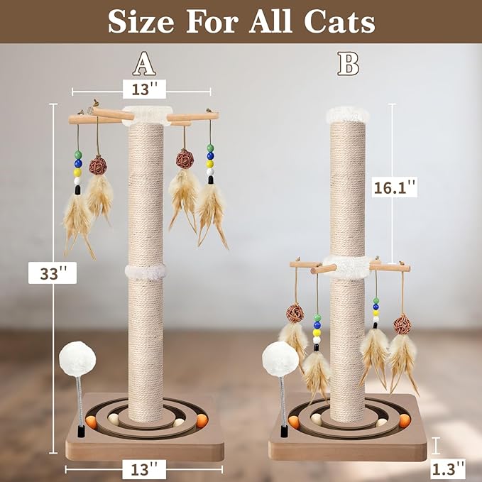 Tall Cat Scratching Post, 33 Inches, Interactive Furniture Toys - Image 5
