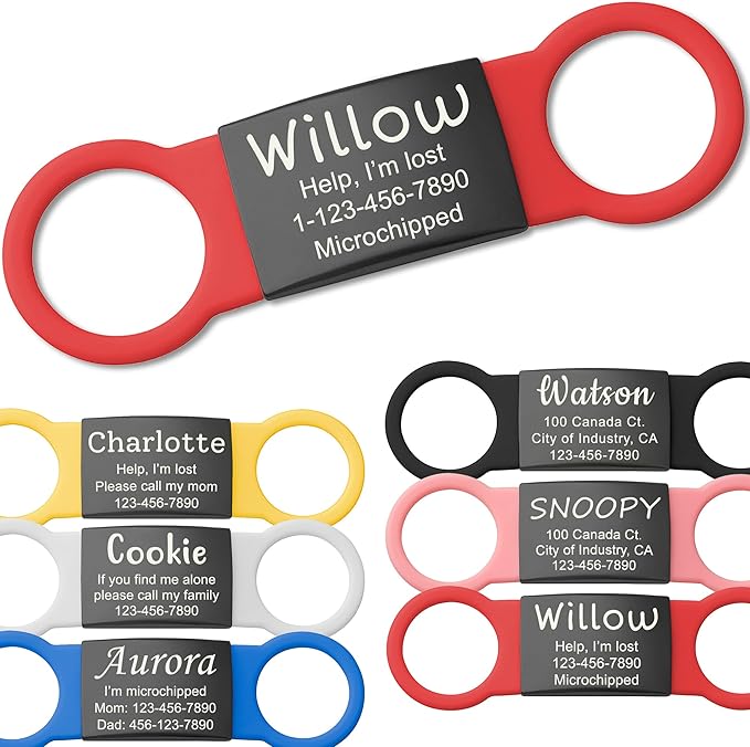 Anavia Slide On Silent Pet ID Tags, S/M/L/XL Personalized Black Stainless Steel by Anavia