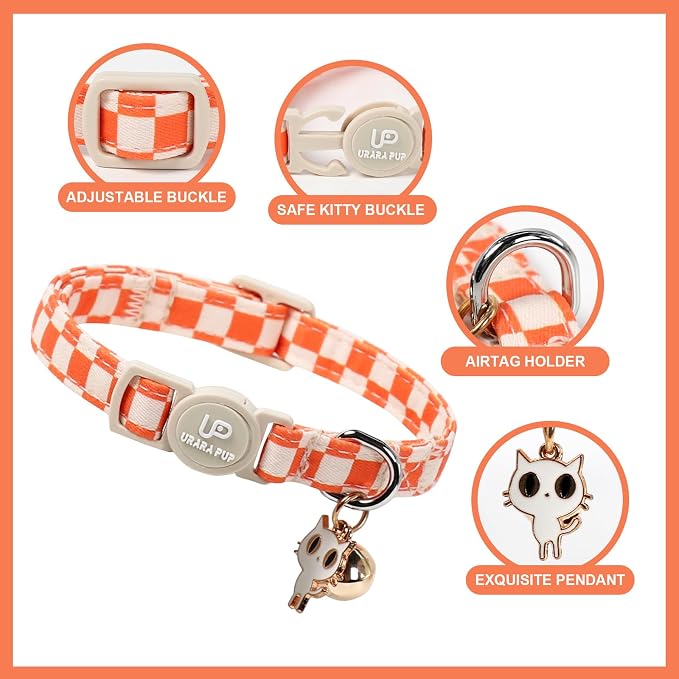 Cat Collar-2Pack Autumn Orange Plaid Kitten Collars-Halloween Plaid Breakaway - Image 2