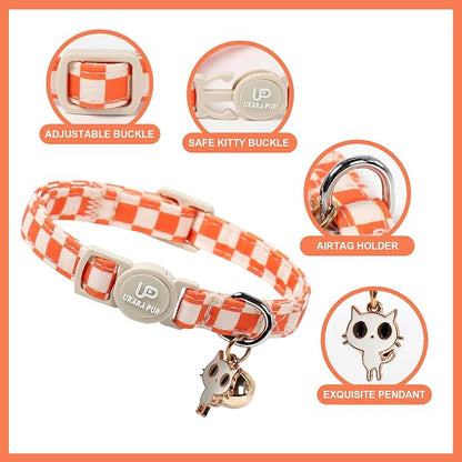 Cat Collar-2Pack Autumn Orange Plaid Kitten Collars-Halloween Plaid Breakaway - Image 2