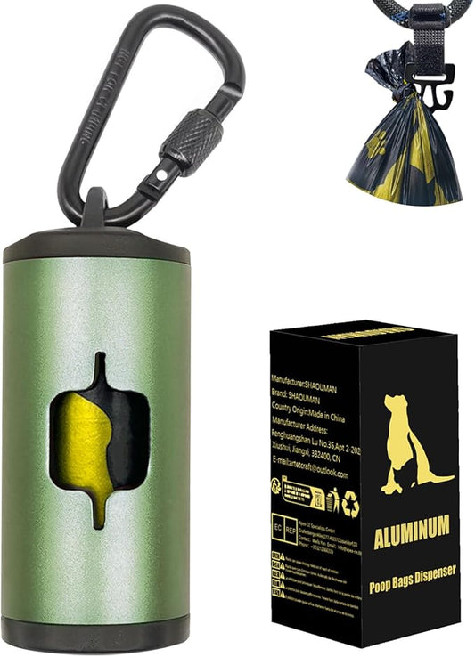 Metal Dog Poop Bag Holder w/Leash Clip|Durable Scratch-Resistant Aluminum|15 by SHAOUMAN