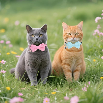 Cat Collar Breakaway with Bells, Soft Cotton Pink Cat Bowtie Collar - Image 9