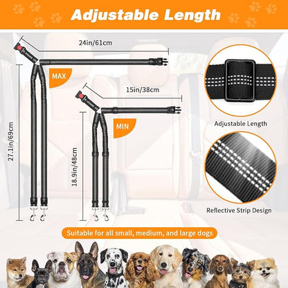 BWOGUE Double Dog Cat Seat Belts, Car Headrest Restraint Adjustable Travel Leash - Image 2