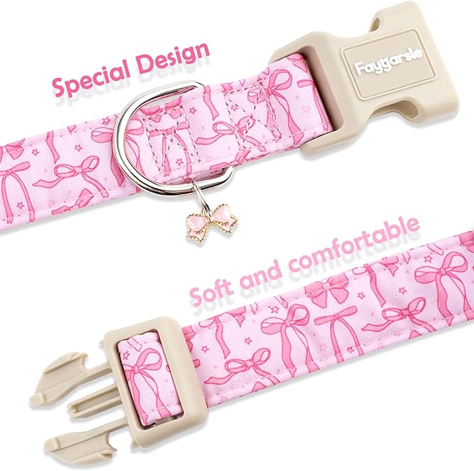 Faygarsle Cute Pink Bow Pattern Dog Collar - Image 4