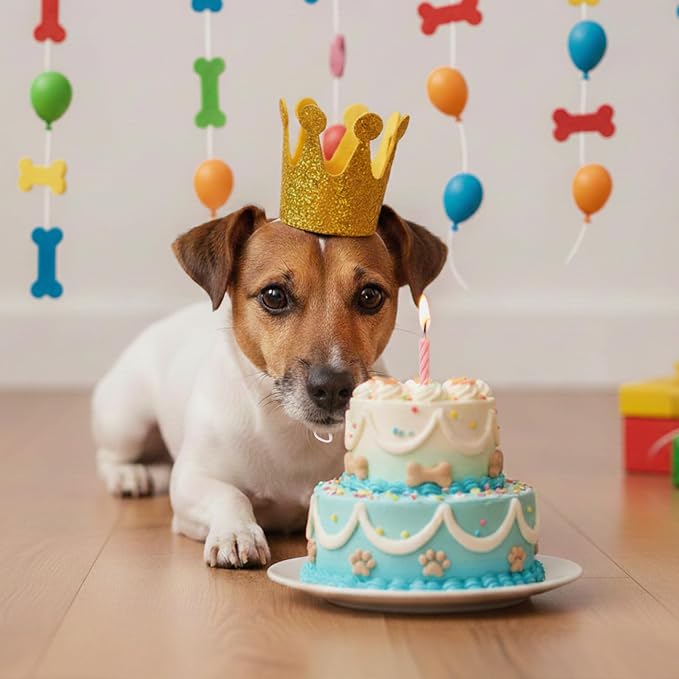 Gold Dog Birthday Crown, 3.54 Inch Height Glitter Pet Crown, Mini Party Hat - Image 8