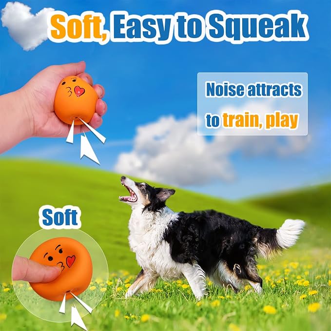 Squeaky Dog Toys for Medium Dogs, Soft Latex Squeaky Dog Balls, Smile Dog Toys - Image 4