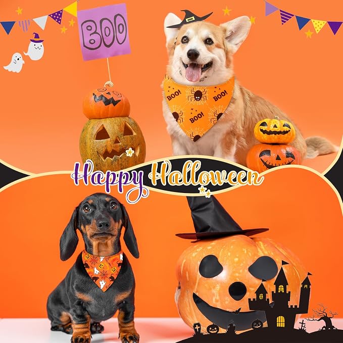 Weewooday 50 Pcs Halloween Dog Bandanas Bulk Pumpkin Ghost Bandanas - Image 2