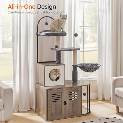 HOOBRO Cat Tree with Litter Box Enclosure, Arched All-in-One 31.5" Cat Tower - Image 3