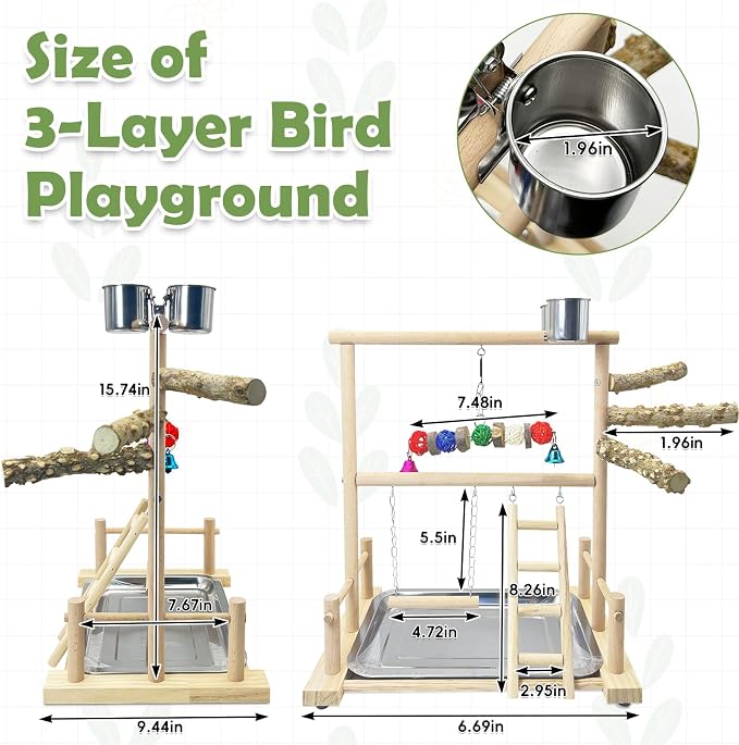 kathson Bird Playground Parrot Perch Stand Toys, Birds Wood Play Gym Activity - Image 2