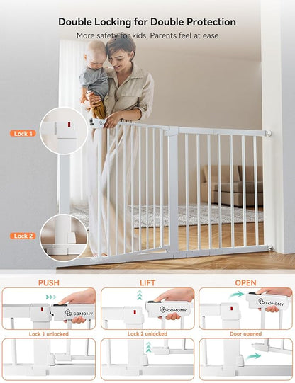 COMOMY 30" Tall Baby Gate for Stairs Doorways, Fits Openings 29.5" to 51.6" Wide - Image 4