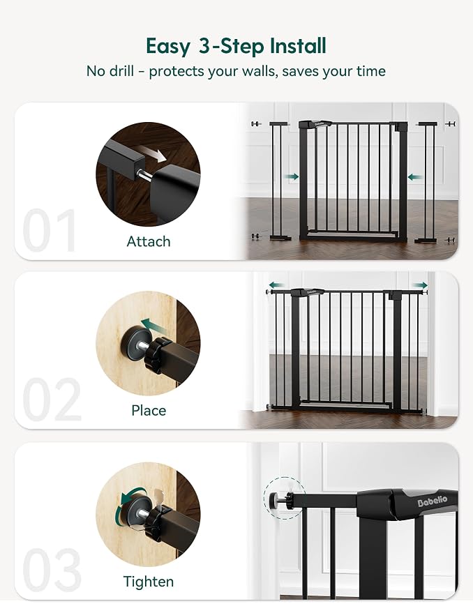 Babelio 36" Tall Baby Gate, PressGuard P7, 29-55" Auto Close Pressure Mounted - Image 4