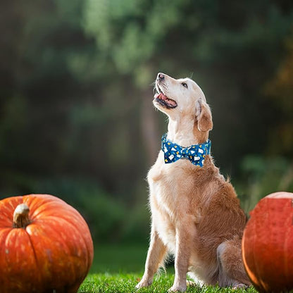 Halloween Dog Collar, Ghost Print Adjustable Pet Collar Blue Cute Cotton Soft - Image 5