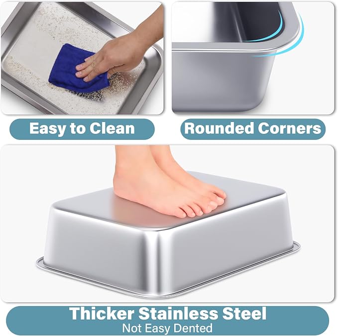 Small Stainless Steel Litter Box 2 Pack, 15.7"x11.8"x4" Small Litter Box - Image 3