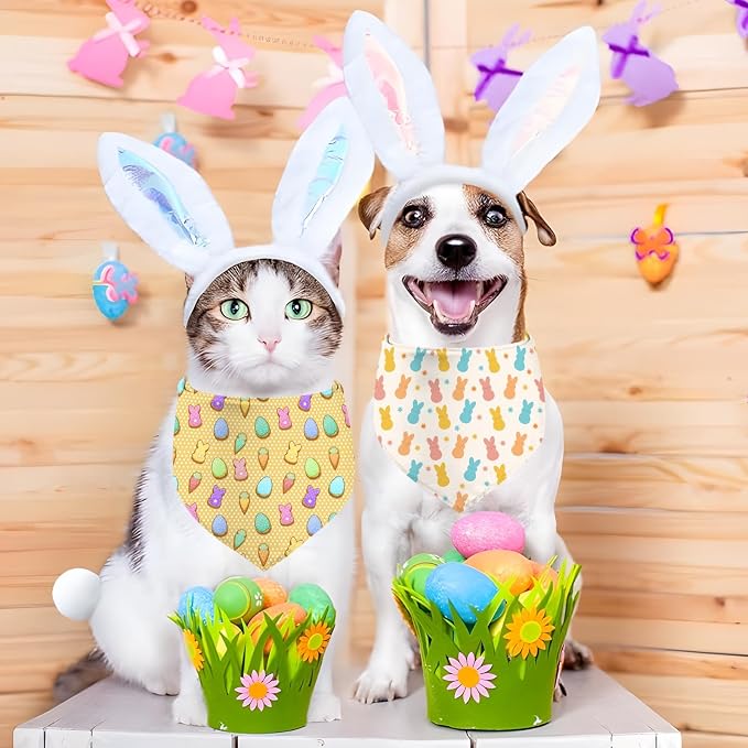 Easter Dog Bandana, 2 Pack Adjustable Holiday Party Pets Rabbit Easter Egg - Image 2