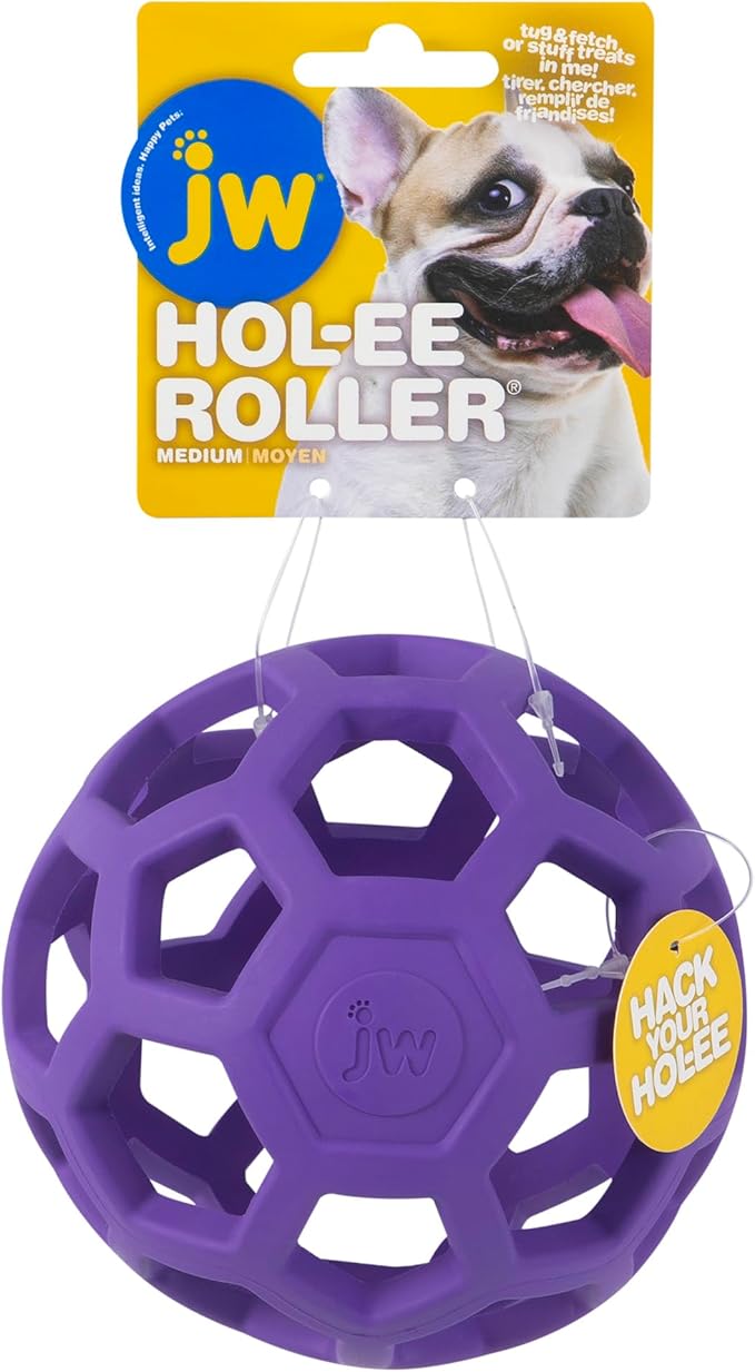 JW Pet Hol-ee Roller Dog Toy Puzzle Ball, Natural Rubber, Colors May Vary by JWPet