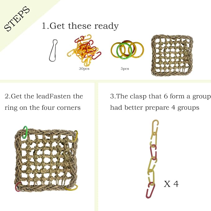 Bird Seagrass Mat, Natural Sea-Weed Woven Parrot Hammock Swing Mats Birds - Image 5
