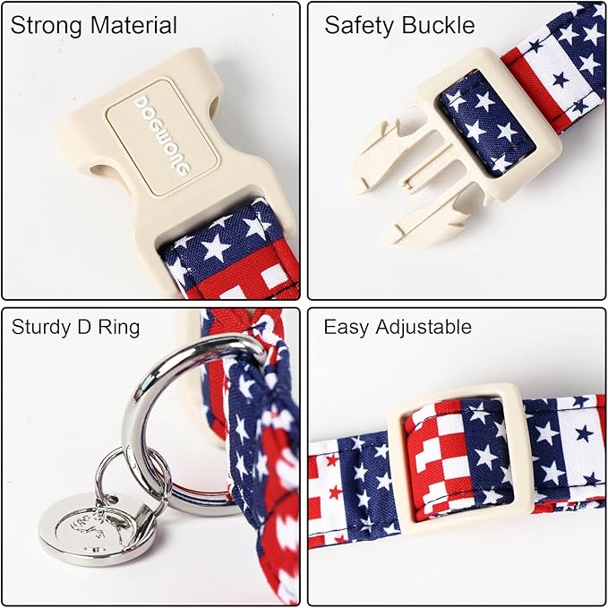 DOGWONG Cotton Dog Collar, Patriotic Dog Collar Durable Soft Natural Fabric Pet - Image 3