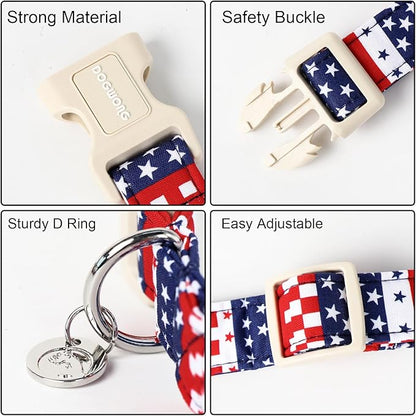 DOGWONG Cotton Dog Collar, Patriotic Dog Collar Durable Soft Natural Fabric Pet - Image 3