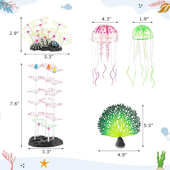 Lpraer 5 Packs Glow Aquarium Decorations Branch Coral Tree Glowing Jellyfish - Image 3