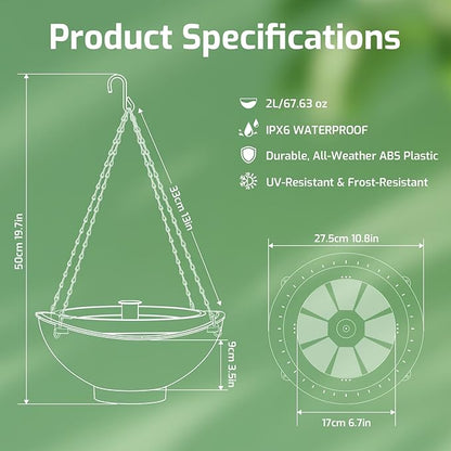 Solar Bird Bath with Fountain and Battery Backup, 3-in-1 Hanging or - Image 7