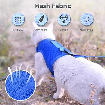 Cat Harness and Leash for Walking Escape Proof Breathable Mesh Fabric, Solid - Image 3