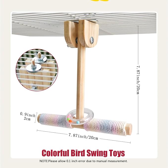 Bird Swing for Cage, Rust Sound Interactive Hanging Bird Toy Perch, Wooden - Image 6