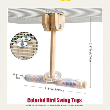 Bird Swing for Cage, Rust Sound Interactive Hanging Bird Toy Perch, Wooden - Image 6