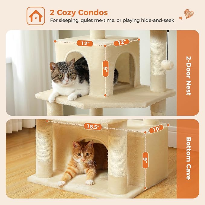 Cat Tree for Indoor Cats, 64.5" Tall Cat Tower - Image 3