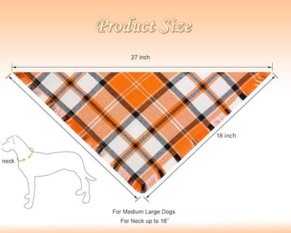 Fall Dog Bandanas, Autumn Halloween Orange Plaid Scarf, Triangle Holiday - Image 2
